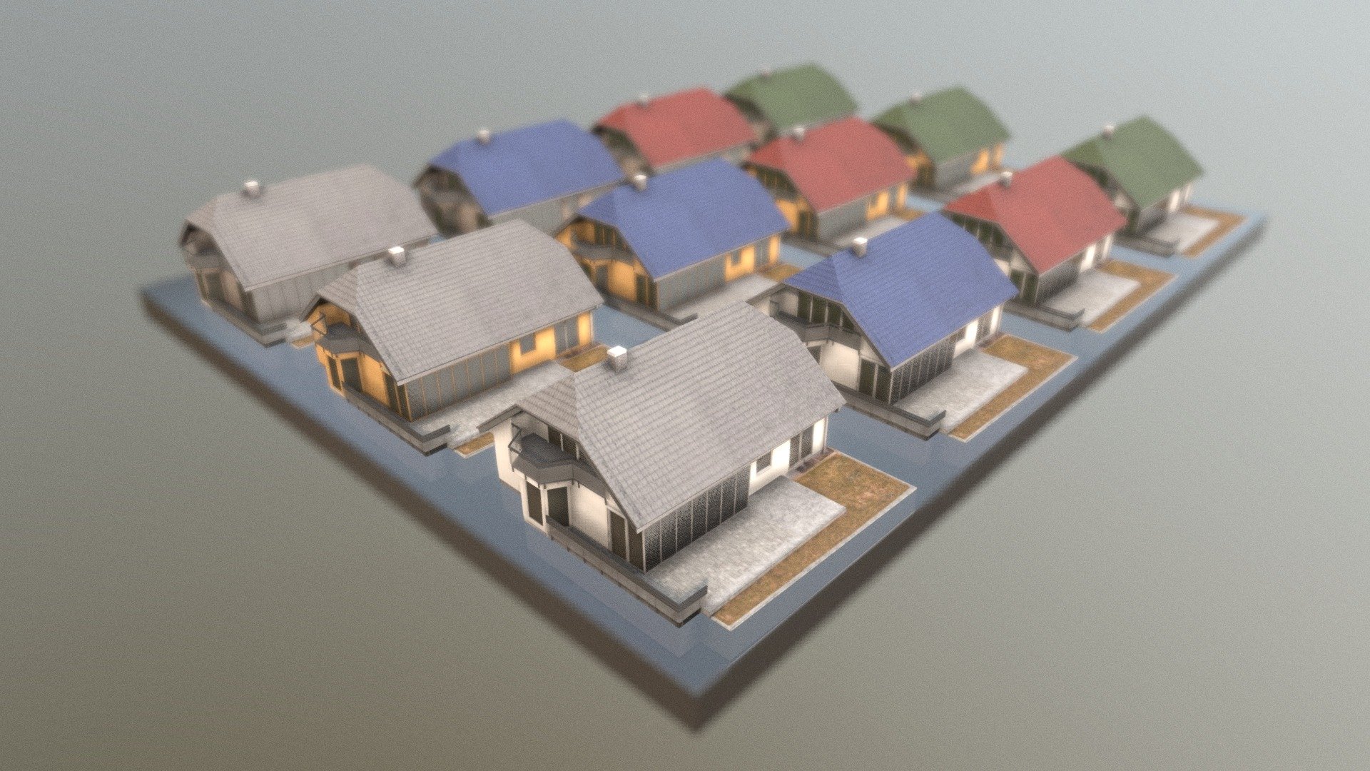 Here are some small low-poly houses with different colors for the roof and the walls.

House dimension:




Wide = 16.5m

Deep = 15.3m

High =  9.6m
 - Small Low-Poly Houses (1) - 3D model by VIS-All-3D (@VIS-All) 3d model