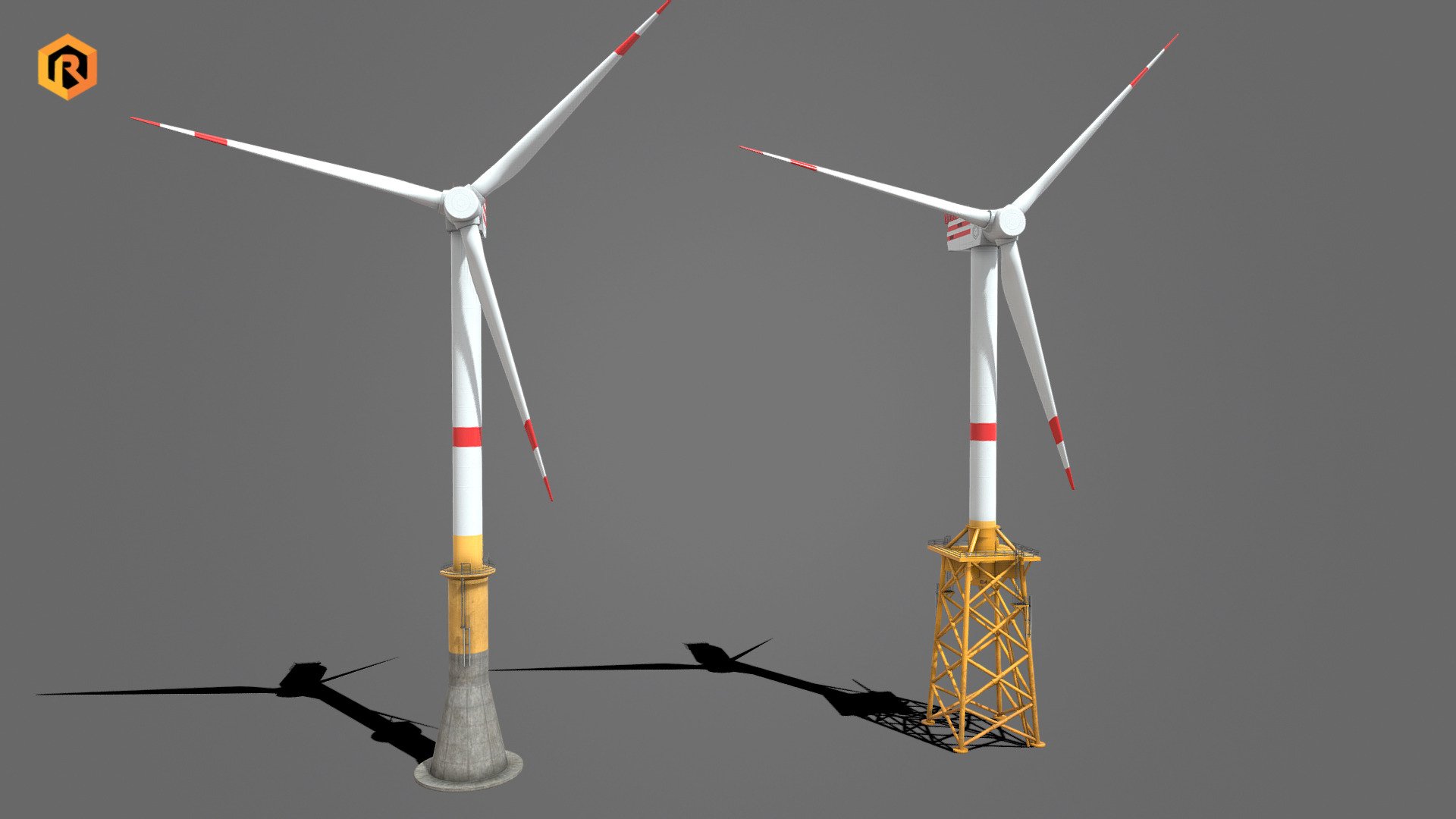 Mid-poly PBR 3D models of Offshore Wind Farm. There are 2 wind turbines in this assets package.

This object is best for use in games and other VR / AR, real-time applications such as Unity or Unreal Engine.  It can also be rendered in Blender (ex Cycles) or Vray as the model is equipped with detailed textures.  

Technical details:




3 shared PBR textures sets (Main Turbine, Base Turbine, and Turbine Alpha)

Wind Turbine 1- 11570 Triangles

Wind Turbine 2 - 15680 Triangles

The model is divided into few 2 objects (Main body and doors)

Model completely unwrapped.

Model is fully textured with all materials applied.

Pivot points are correctly placed to suit animation process.

Lot of additional file formats included (Blender, Unity, Maya etc.)

More file formats are available in additional zip file on product page.

Please feel free to contact me if you have any questions or need any support for this asset.

Support e-mail: support@rescue3d.com - Wind Turbines - Buy Royalty Free 3D model by Rescue3D Assets (@rescue3d) 3d model