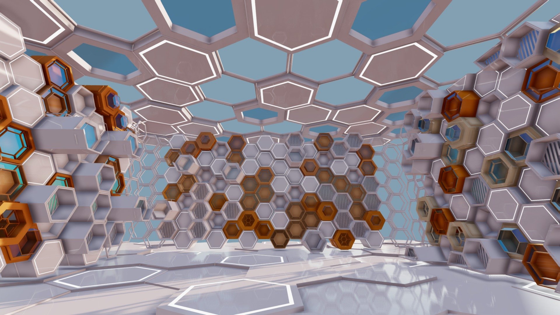Futuristic  honeycomb virtual space 3d model