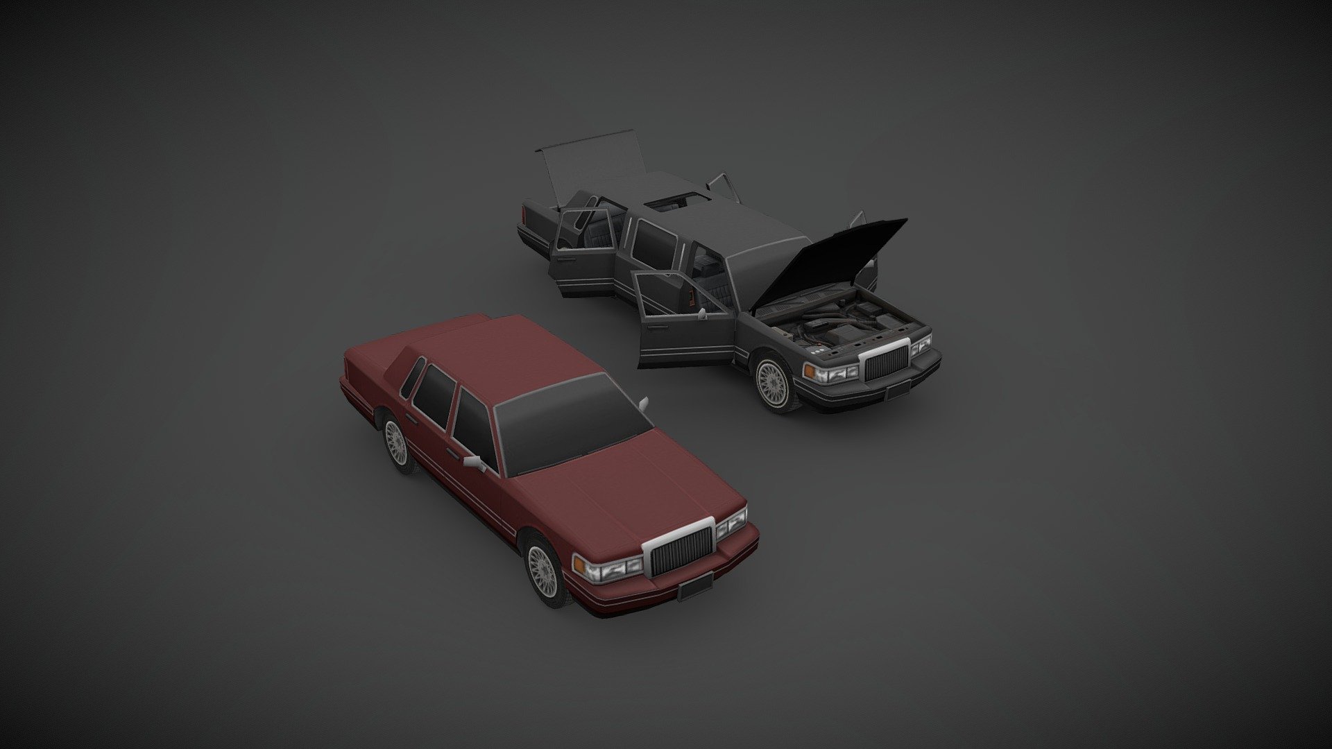 Showcase of a 1993 Lincoln Town Car I’ve made for project ZOMBOID, low poly but with a high detail texture, optimized for game engine. This version is not a 100% true to the original since there are some compromises I’ve had to make to present it here.

You can find the actual version in project ZOMBOID STEAM Workshop 3d model