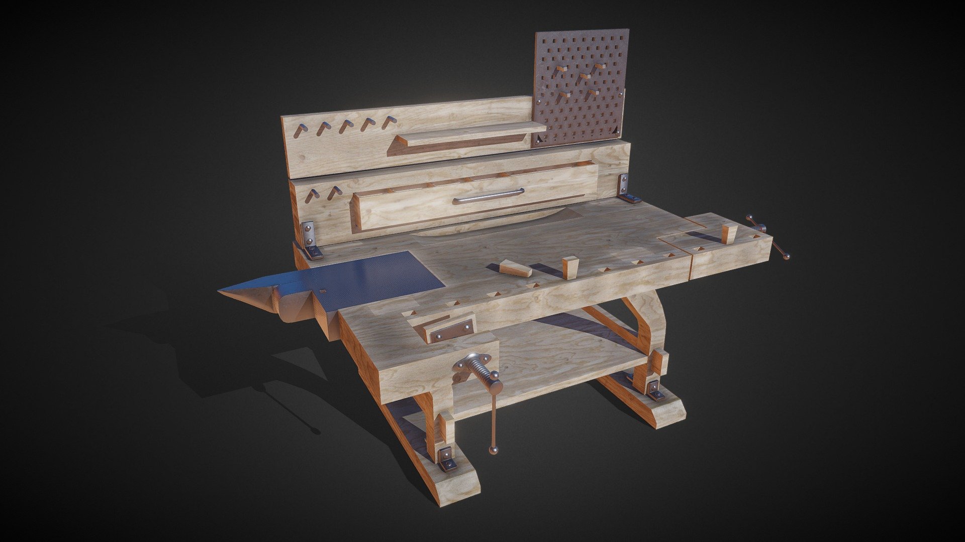 Lowpoly Crafting Table / Workbench. combined mesh, 3 materials 3d model