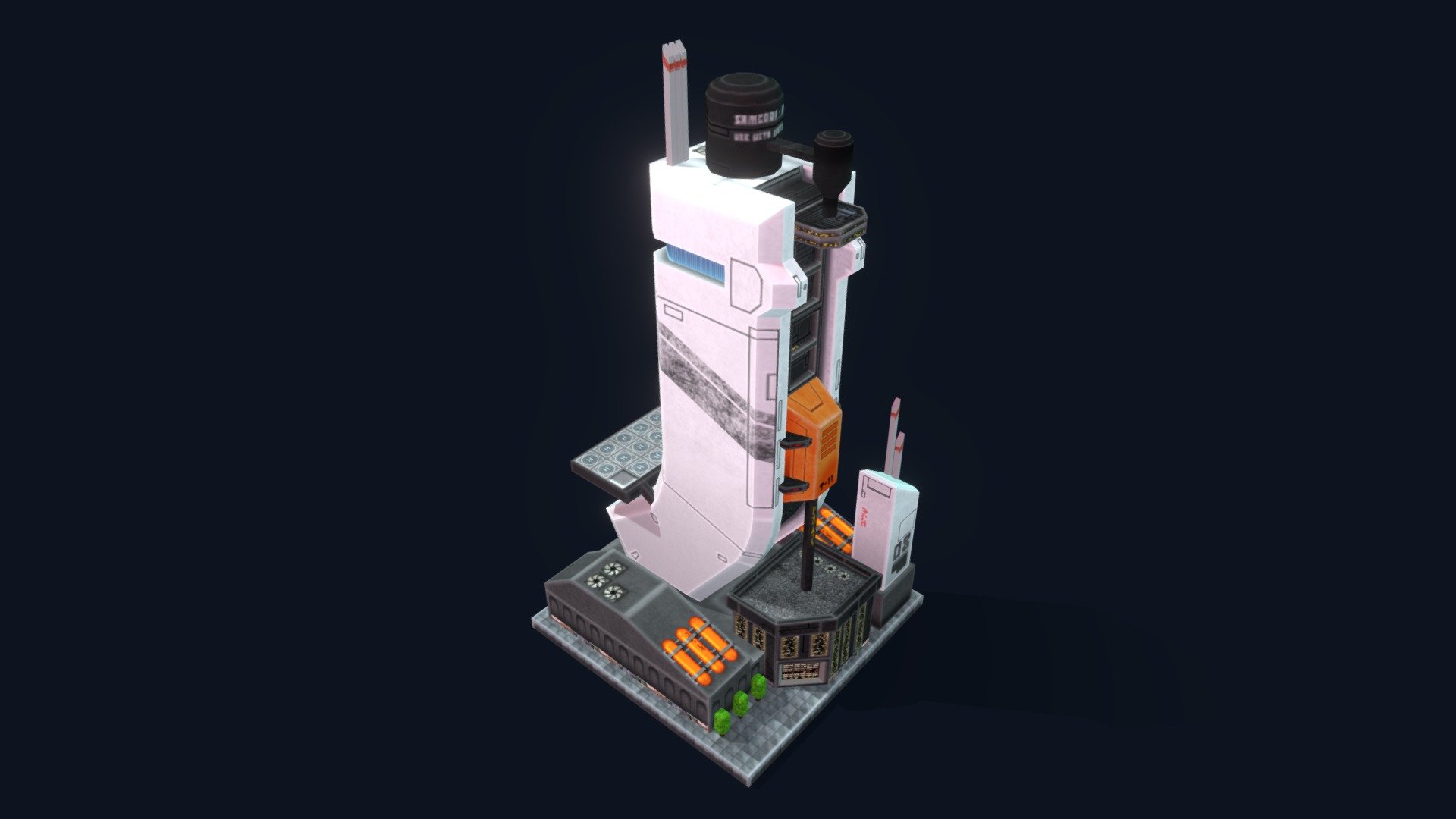 Sci-Fi Low Poly Skyscraper - complete👌

The goal was to try and create a 3D asset for a mobile game by watching a tutorial series by Grant Abbit.

- Made with Blender.
- Texture painted in Blender &amp; Photoshop.
- Triangles - 1344

Didnt like it at first&hellip; now im thinking about making 10 more &hellip; and maybe making a sci-fi city&hellip; and maybe making it in Unreal Engine&hellip; and maybe making my own Cyberpunk 2077 game&hellip; and maybe becoming a billionaire🤔

My first model for Sketchfab 3d model