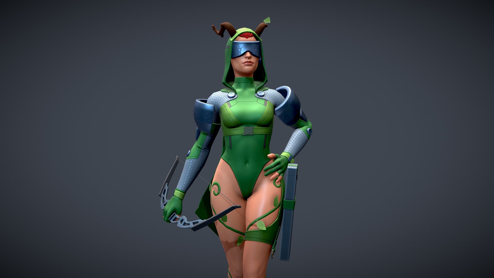 It's  my original character and she is a forest nymph. I like combined sci-fi elements with mythology.

You can find hi-res renders in my ArtStation portfolio https://www.artstation.com/artwork/8wKRDR - Dryad - 3D model by artrobot 3d model