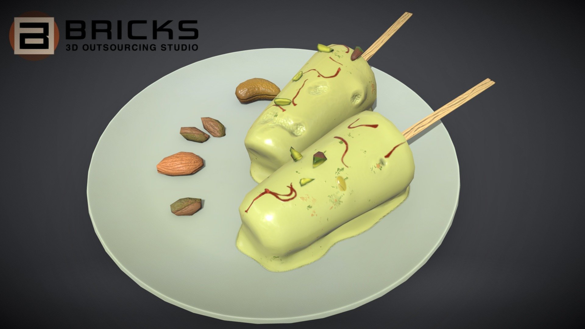 PBR Food Asset:
Kulfi
Polycount: 1930
Vertex count: 1007
Texture Size: 1024px x 1024px
Normal: OpenGL

If you need any adjust in file please contact us: team@bricks3dstudio.com

Hire us: tringuyen@bricks3dstudio.com
Here is us: https://www.bricks3dstudio.com/
        https://www.artstation.com/bricksstudio
        https://www.facebook.com/Bricks3dstudio/
        https://www.linkedin.com/in/bricks-studio-b10462252/ - Kulfi - Buy Royalty Free 3D model by Bricks Studio (@bricks3dstudio) 3d model