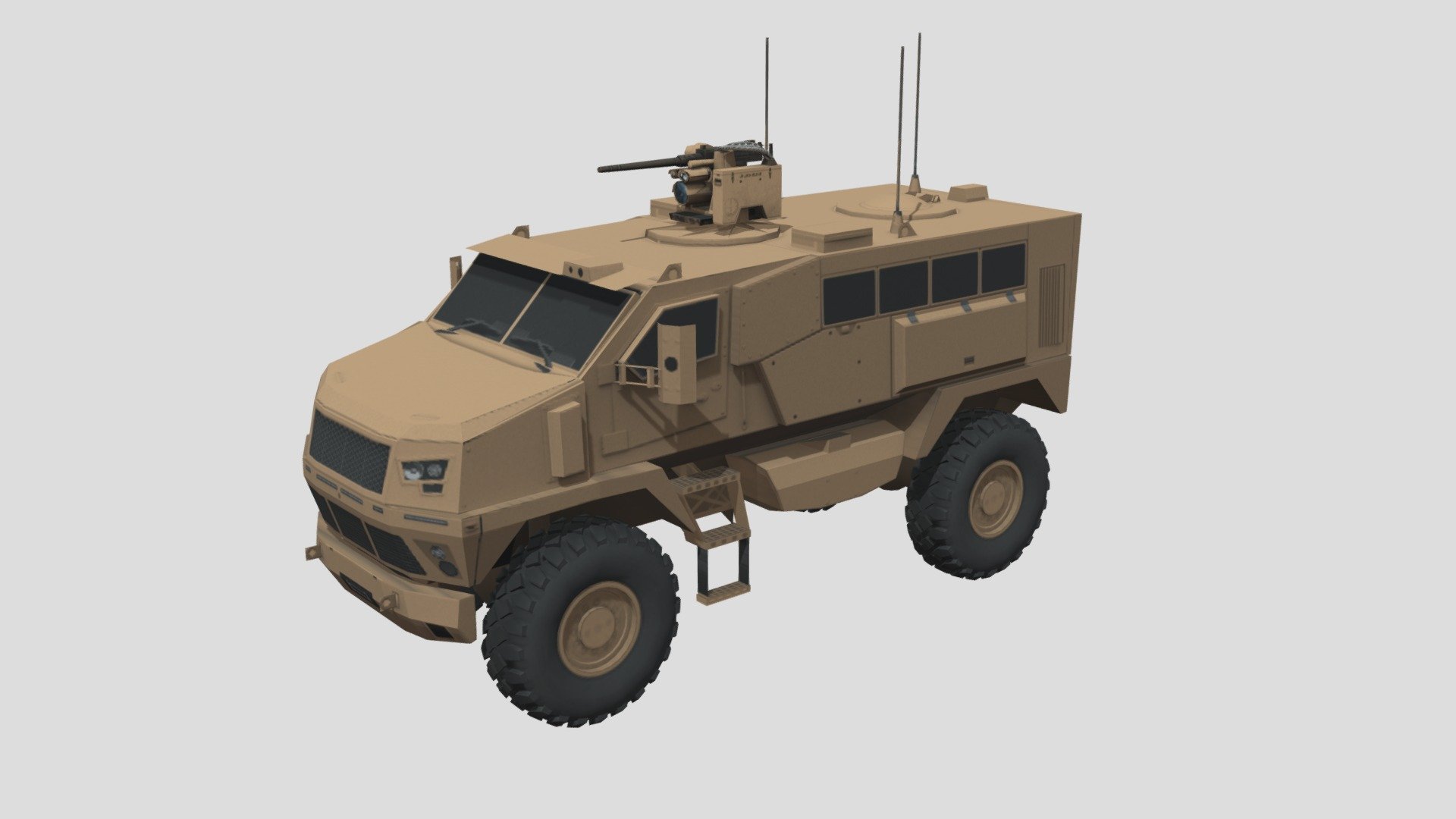 A low poly model of an IMUT ST-100 MRAP in its troop transport configuration. The model was created in 3ds max. Unlike the original low-poly version this model has detailed wheels based on the wheels used on the visualization model. The wheels are not very optimized pushing the overall polycount to around 15k 3d model
