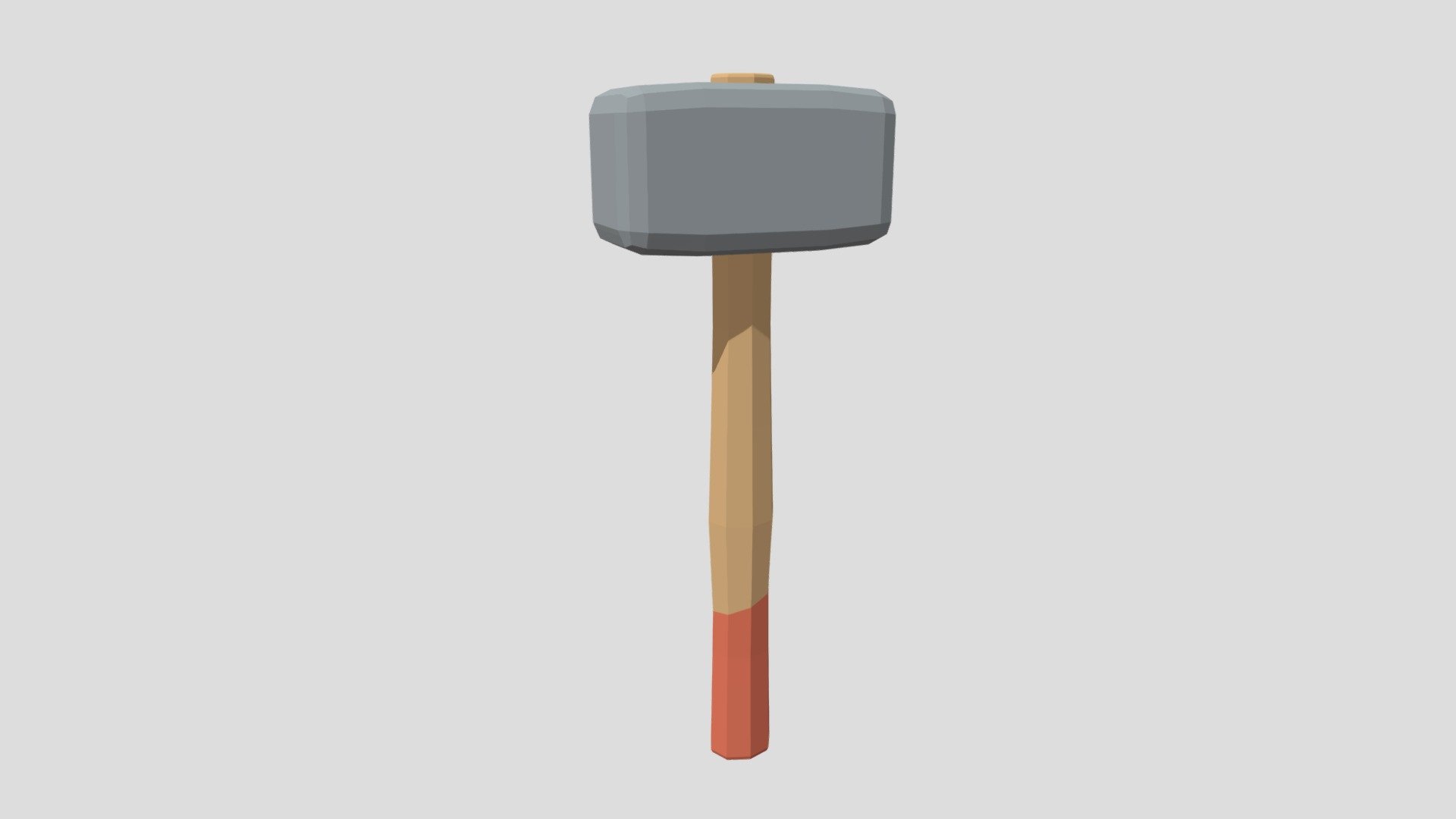 This is a low poly 3D model of a Sledgehammer. The low poly Sledgehammer was modeled and prepared for low-poly style renderings, background, general CG visualization presented as 1 mesh with quads only.

Verts : 186 Faces : 182.

The 3D model have simple materials with diffuse colors. 

No ring, maps and no UVW mapping is available.

The original file was created in blender. You will receive a 3DS, OBJ, FBX, blend, DAE, Stl, gLTF.

All preview images were rendered with Blender Cycles. Product is ready to render out-of-the-box. Please note that the lights, cameras, and background is only included in the .blend file. The model is clean and alone in the other provided files, centred at origin and has real-world scale 3d model