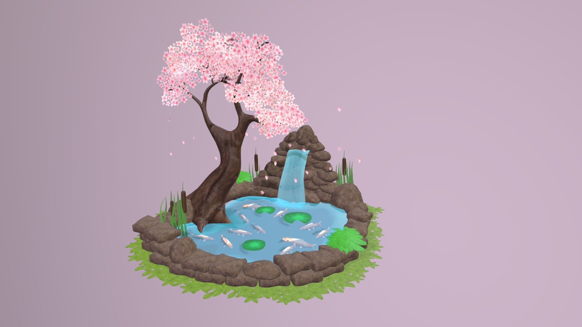 Honestly, it's just a koi pond that has a waterfall flowing into it with a big ole cherry blossom tree and some lilypads. Enjoy 3d model