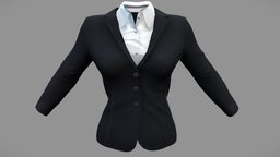 Female Formal Black Jacket White Shirt suit, white, shirt, fashion, girls, jacket, open, clothes, business, rider, collar, womens, riding, wear, formal, buttoned, pbr, horse, low, poly, female, black