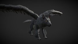 Winged Wolf beast, flying, forest, baking, dog, wings, creatures, hybrid, 4k, boss, mythology, feathers, canine, winged, beasts, substancepainter, substance, blender, pbr, creature, zbrush, fantasy, wolf, evil