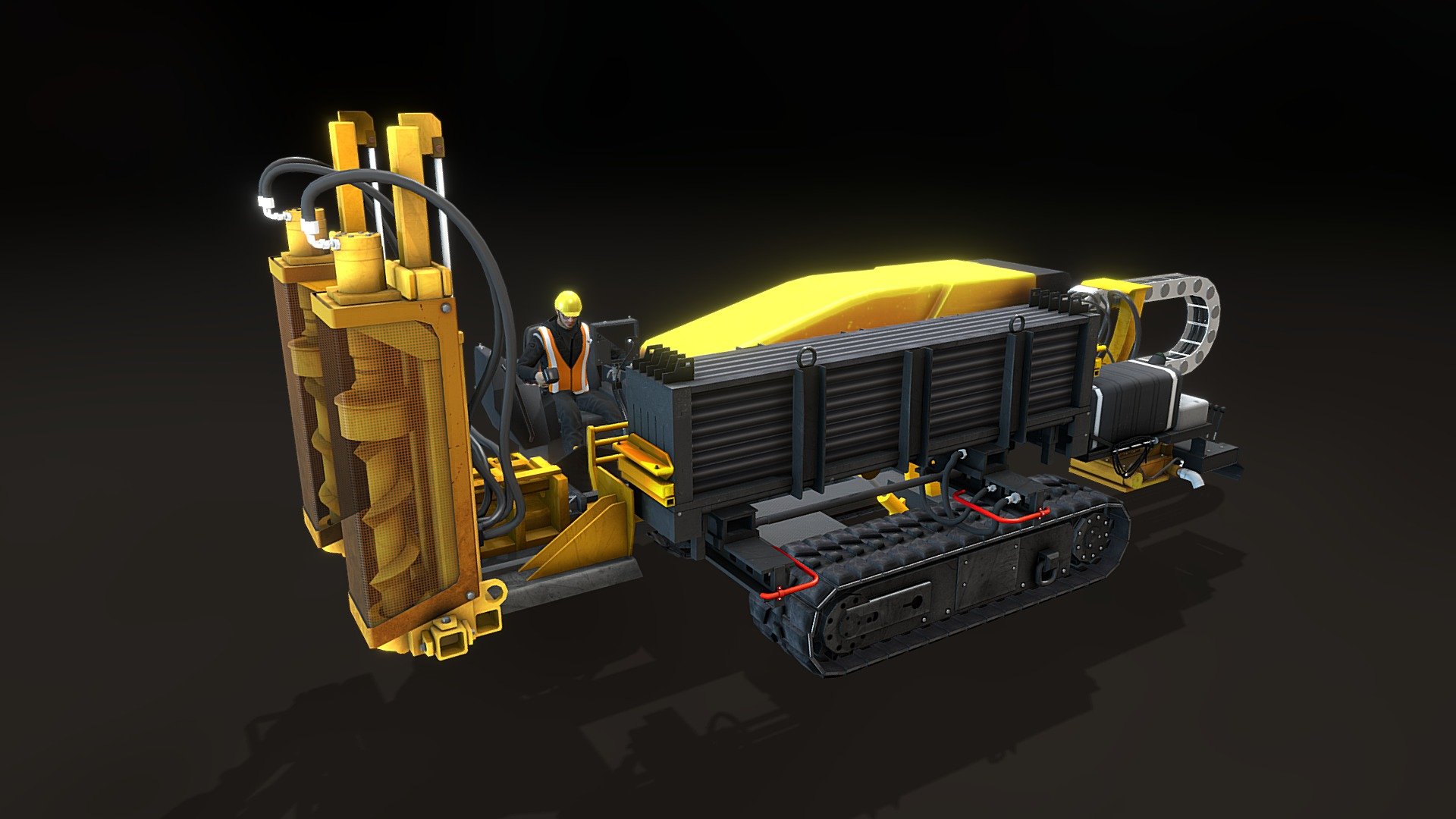 A horizontal directional drilling (HDD) machine by Vermeer, a prominent company known for providing drilling machines for wiring, sewer installation, and pipeline installation on roads, was utilized in a project created with personal interest. This project, designed for Oculus as part of a Meta project, features very low poly count with realistic textures, baked textures and maps 3d model