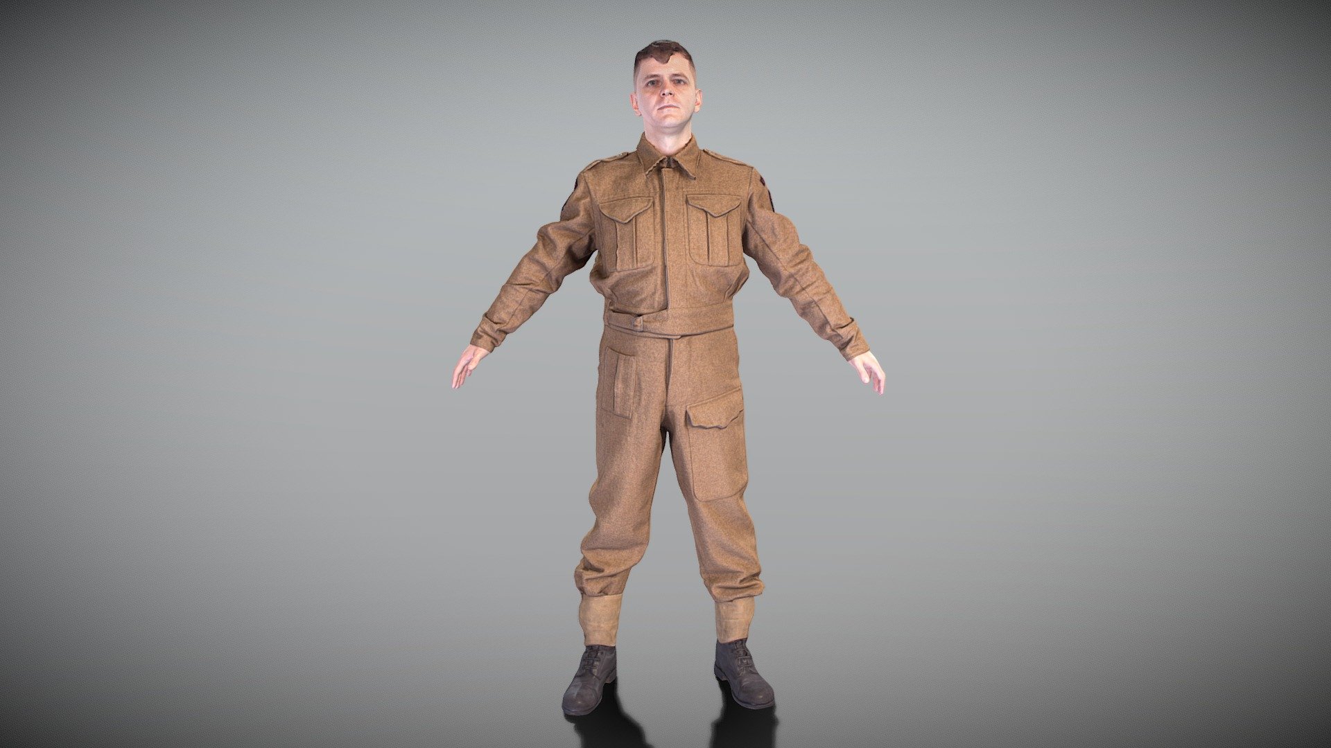 This is a true human size and detailed model of a British military from WW2. All props and suit are original. The model is captured in the A-pose with mesh ready for rigging and animation in all most usable 3d software.

Technical specifications:


digital double scan model
low-poly model
high-poly model (.ztl tool with 5-6 subdivisions) clean and retopologized automatically via ZRemesher
fully quad topology
sufficiently clean
edge Loops based
ready for subdivision
8K texture color map
non-overlapping UV map
ready for animation
PBR textures 8K resolution: Normal, Displacement, Albedo maps

Download package includes a Cinema 4D project file with Redshift shader, OBJ, FBX, STL files, which are applicable for 3ds Max, Maya, Unreal Engine, Unity, Blender, etc. All the textures you will find in the “Tex” folder, included into the main archive.

3D EVERYTHING

Stand with Ukraine! - British soldier ready for animation 385 - Buy Royalty Free 3D model by deep3dstudio 3d model