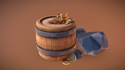Barrel and coin barrel, coin, stylization, stone