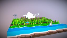 Isometric Landscape Scene F trees, scene, landscape, forest, terrain, range, unreal, can, mountain, isometric, mountains, illustration, camper, unity, cartoon, game, 3d, low, poly, model, plane, environment