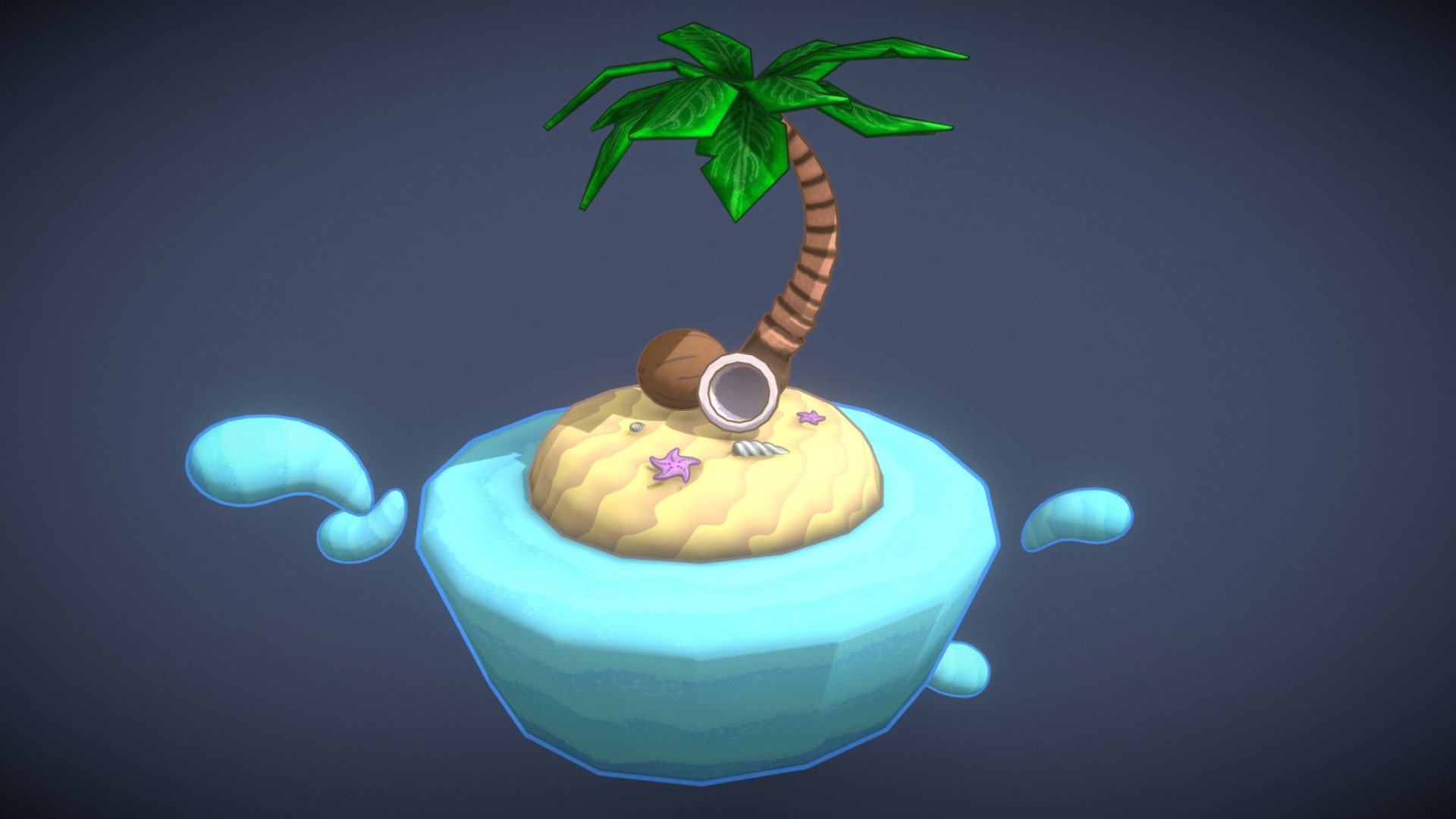 A hand-painted, stylized floating beach island with coconuts and a cute little tree. :) - Hand Painted Stylized Coconut Palm Tree Island - Download Free 3D model by Kigha 3d model