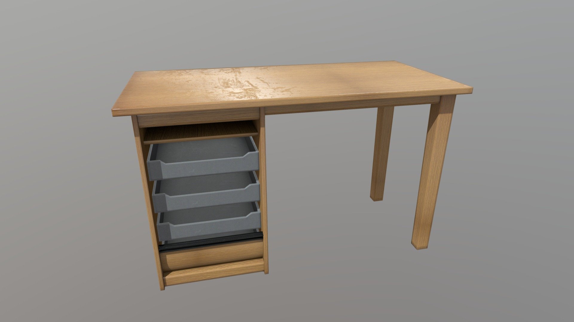 ‘Looks like the old Desk of my Dad, but a bit smaller.’

The normal map was baked from a high poly model. Includes x4096 textures for the desk and x2048 textures for the drawer.

You will find some more here.

If you need help with this model or have a question – please do not hesitate to contact with me. I will be happy to help you.

Contact: plaggy.net@gmail.com - Desk - Buy Royalty Free 3D model by plaggy 3d model