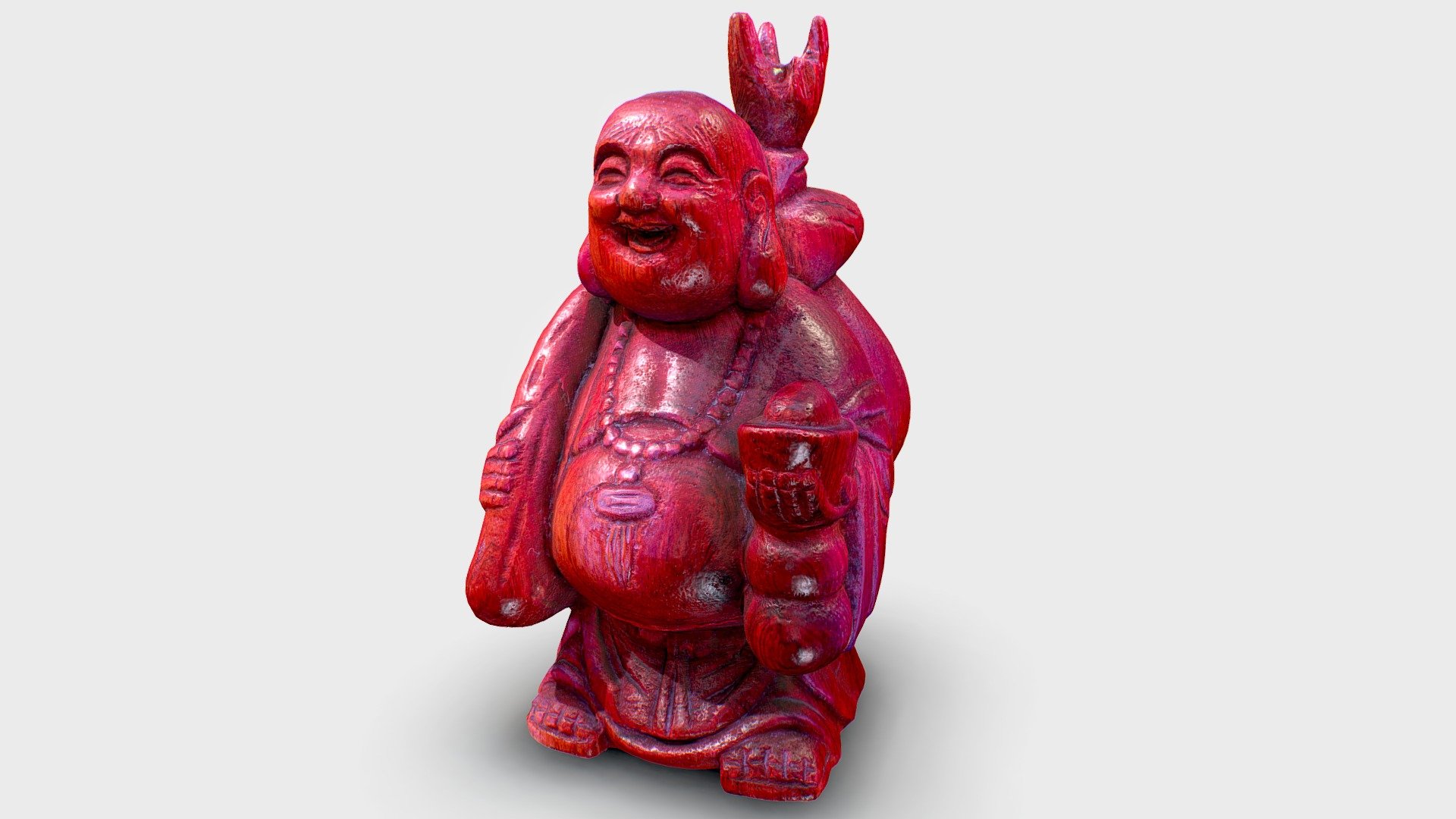 https://www.artstation.com/artwork/zOGm3d

Laughing Buddha decorative figure. Highly detailed 3D model, photorealistic photogrammetry 3d scanned model.
This model cood be figure, monument, statuette, decorative tool for architectural visualizations or props for your renders or games.
Budai is a semi-historical Chinese monk who is venerated as Maitreya Buddha in Chan Buddhism. 

8k, 4k, 2k texture maps,  optimized topology,  uv unwrapped,  2 level of detalies, low poly 12,664 vertices and mid poly 50,650 vertices  3 diffrent textures wood (scanned), gold, and jade  Mesh maps
Base_Color  Ambient_occlusion  Diffuse  Height  Normal  Roughness  Mixed_AO  I try to achieve the highest quality. feel free to contact me if you have any questions or concerns - Laughing Buddha - 3D model by truekit 3d model