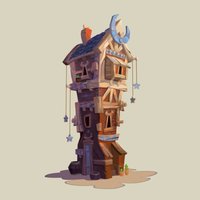 Moon House handpainted, house, structure, stylized, environment