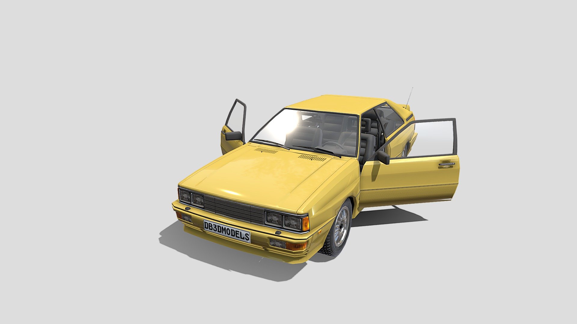 Highly detailed Generic 80s Coupe with interior 3d model rendered with Cycles in Blender, as per seen on attached images. 
The 3d model is scaled to original size in Blender.

File formats:
-.blend, rendered with cycles, as seen in the images;
-.blend, open, rendered with cycles, as seen in the images;
-.obj, with materials applied;
-.obj, open, with materials applied;
-.dae, with materials applied;
-.dae, open, with materials applied;
-.fbx, with materials applied;
-.fbx, open, with materials applied;
-.stl;
-.stl, open;

Files come named appropriately and split by file format.

3D Software:
The 3D model was originally created in Blender 2.8 and rendered with Cycles.

Materials and textures:
The models have materials applied in all formats, and are ready to import and render.
The models come with four png textures(one for the number plate, which can easily be removed).

For any problems please feel free to contact me.

Don't forget to rate and enjoy! - Generic 80s Coupe with interior - Buy Royalty Free 3D model by dragosburian 3d model