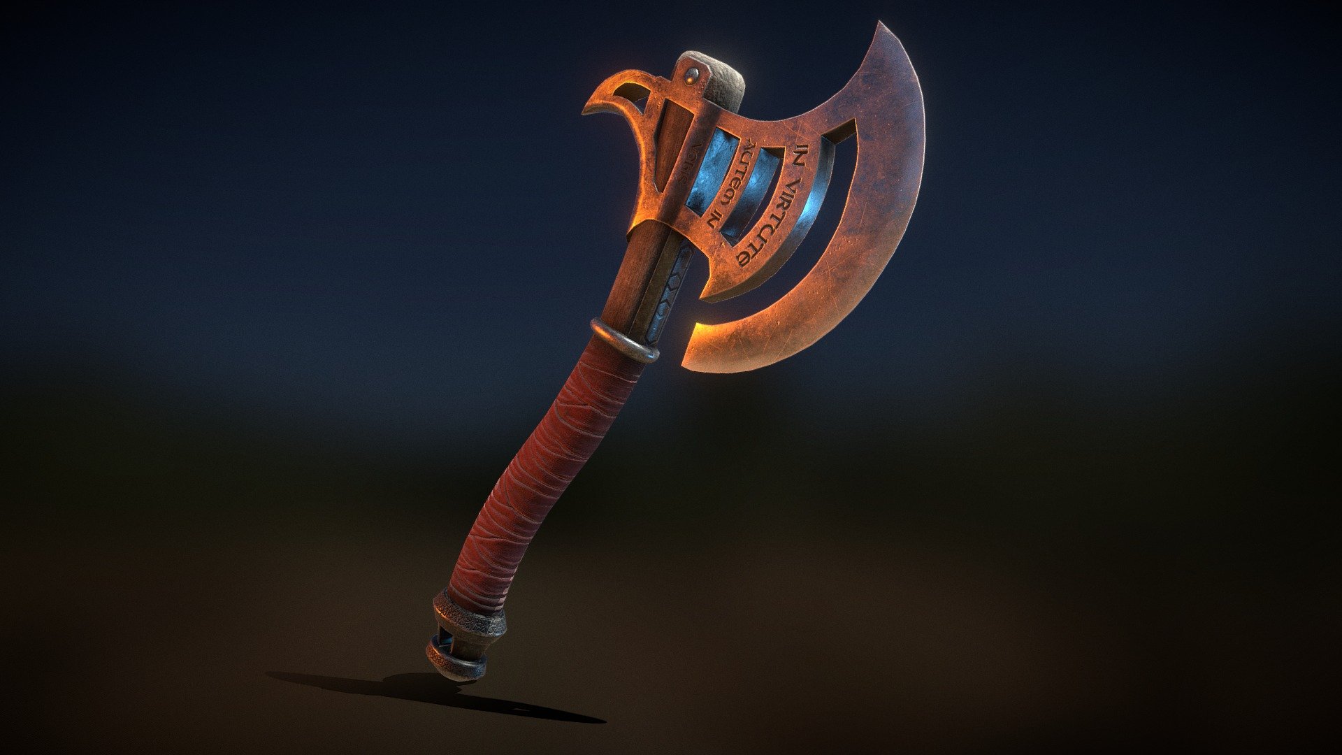 Compcept made by me, modeled on blender and textured on substance painter. 
Latin text on the blade &ldquo;In virtute autem in vobis