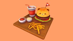 Bear Burger Menu! 🐻🍔🍟 burger, food, cute, fries, menu, handpainted, 3d, blender