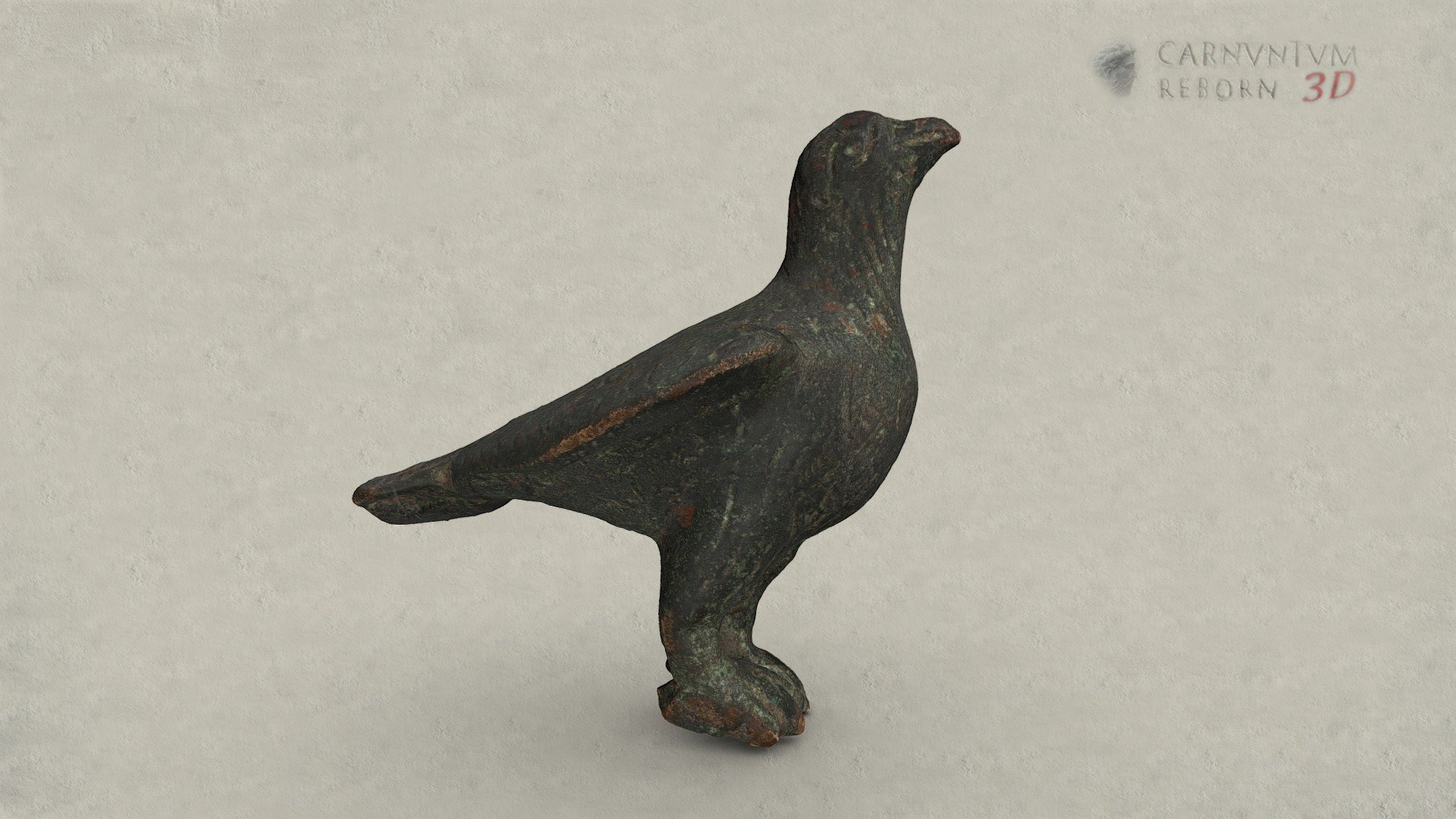 Roman statuette of an eagle in standing posture. The plumage is indicated by notches. Bronze; l 3,8 cm; h 3,9 cm.

Model: © Landessammlungen Niederösterreich, Niederösterreich 3D - Adlerstatuette - 3D model by noe-3d.at (@www.noe-3d.at) 3d model