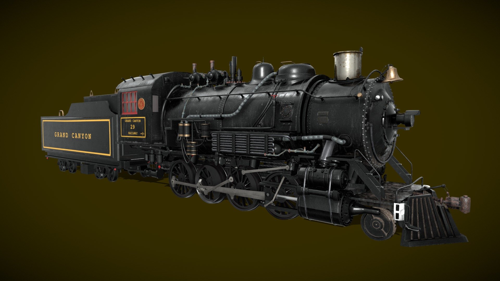 Steam locomotive made using a combination of different steam trains as referances. Of course most of them were grand canyon trains. It took around 40-50 hours to create.

I recommend only downloading the supplied &ldquo;additional file