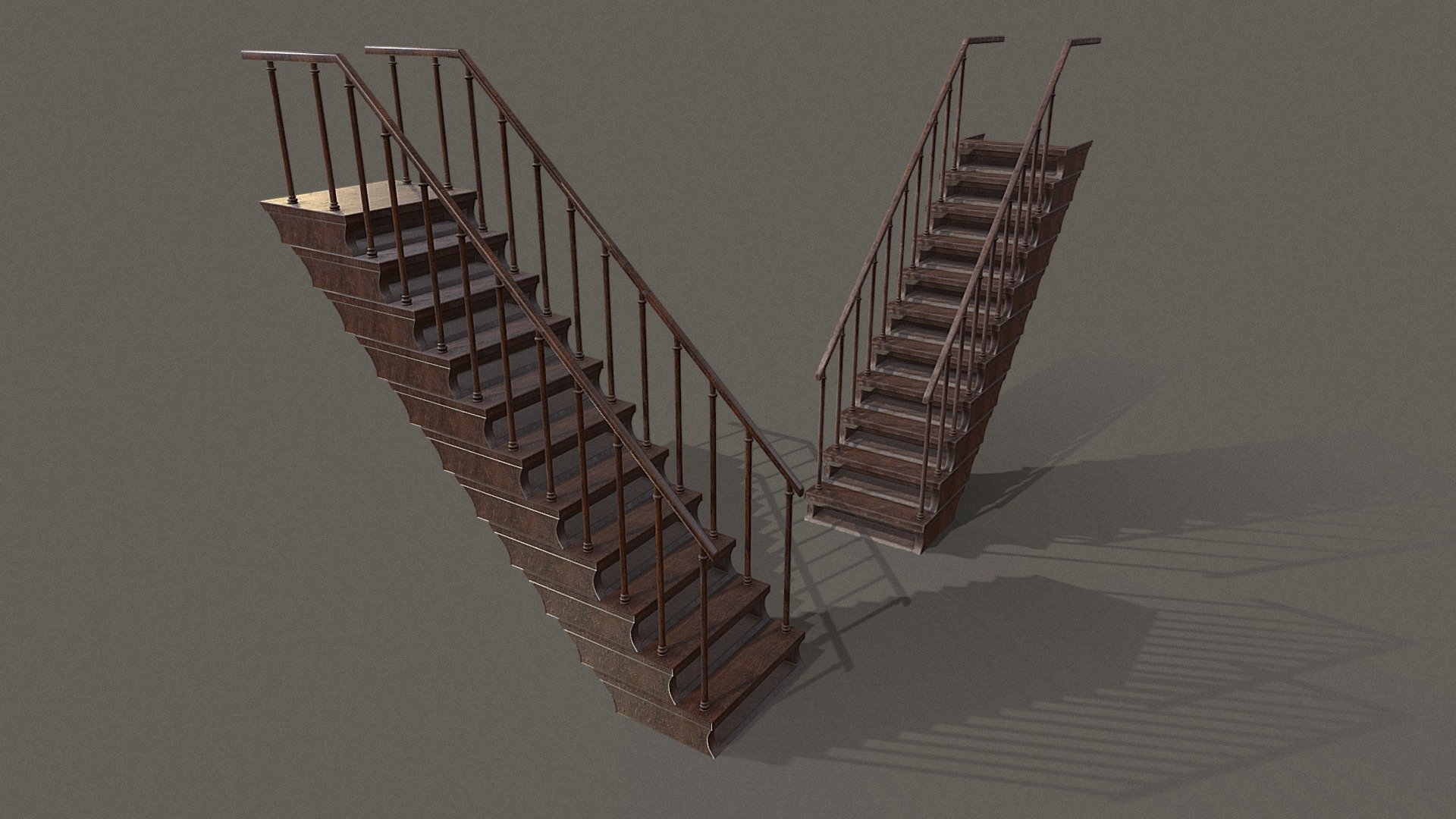 A set of staircases, the different being one texture set is more worn.   Super handy prop for any sort of interior environment.

PBR textures @4k - Staircases - Buy Royalty Free 3D model by Sousinho 3d model