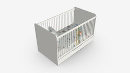 Cilek Montes White Baby Crib room, wooden, bed, baby, kid, white, bedroom, pillow, child, crib, furniture, mattress, nursery, infant, cot, childhood, cilek, montes, 3d, pbr