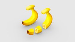 Cartoon banana and slice Low-poly 3D model food, fruit, garden, orchard, banana, cut, beverage, eat, delicious, farm, yellow, nature, health, acid, lowpolymodel, planting, handpainted
