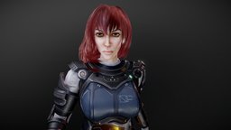 Scifi Soldier Scarlet soldier, game-ready, pbs, msgdi, character, asset, pbr, lowpoly, scifi, female, animation, noai