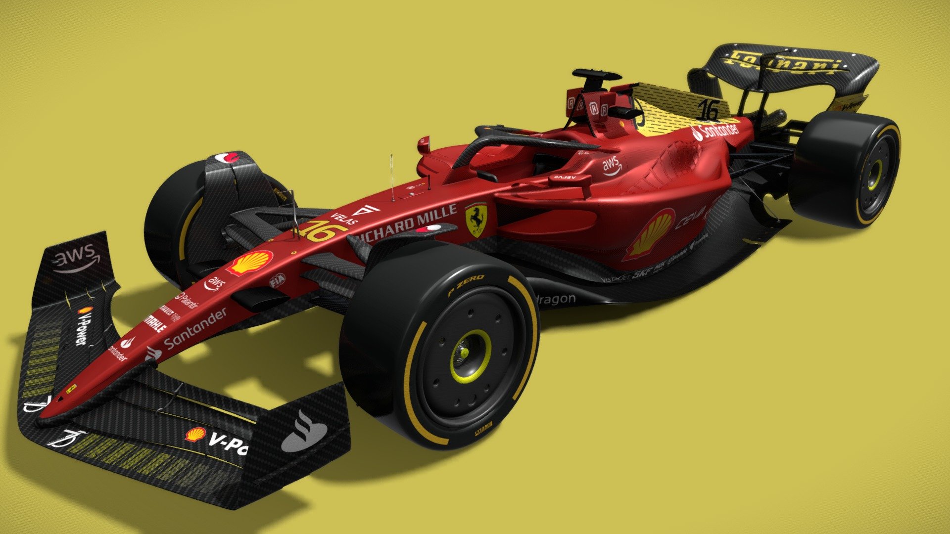 Ferrari F1-75 Modena yellow livery edition, on occasion of the 75th anniversary of the Maranello team.
The car was shown during the 100th anniversary of the Italian F1 Gran Prix in Monza 2022.
The model is created in Solidworks and textured in Blender 3d model