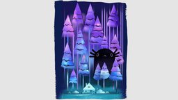 Just A Shadow forest, cartoony, cabin, diorama, woods, illustration, outlined, watercolour, watercolors, cutecharacter, handpainted, lowpoly, house, stylized, monster, environment, ellievsbear