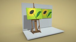 Yellow Flower deco, easel, gallery, picture, yellow-flower, oil-painting, low-poly, decoration, interior, dirk-john, gelbe-blume