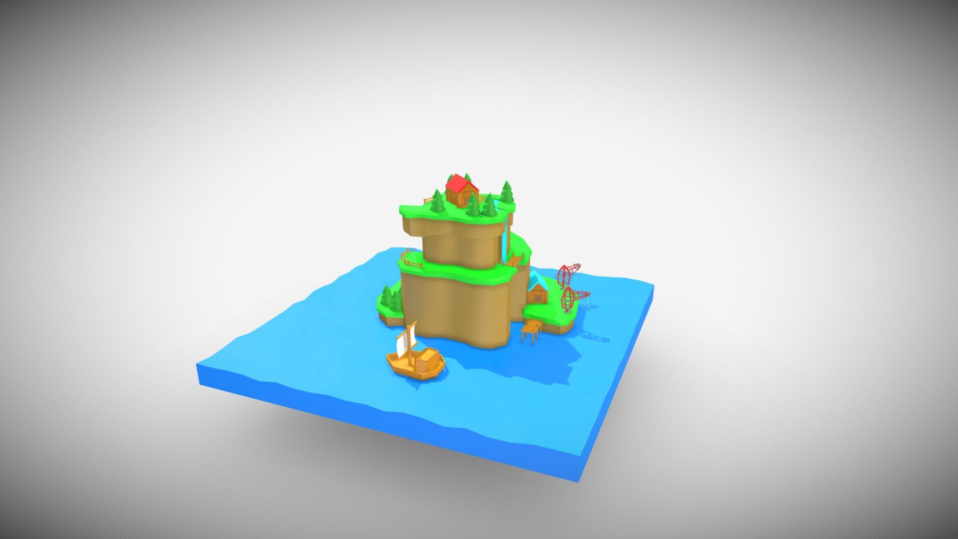 Low poly Island Diorama 10 colors palette. Ship, Houses, trees, bridge and water.

https://www.instagram.com/project_als/ - Cartoon Island Diorama - Download Free 3D model by Als12 3d model