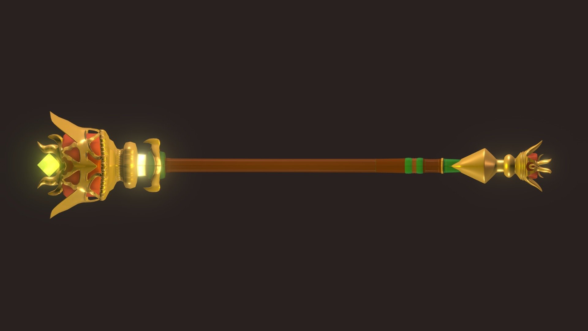 A scepter model, based on art in the D&amp;D 5e Dungeonmaster's Guide book. Modeled and UV mapped in Blender, with textures done in Photoshop, and testing in Unity 3d model