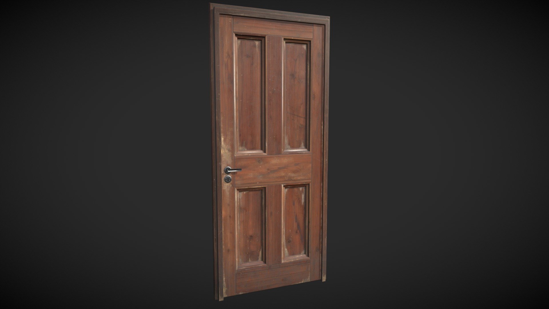 There is only one side of the door. 

Old wooden damaged door with frame. PBR textures 2048x2048 including: ao, base color, normal, metallic and roughness 3d model