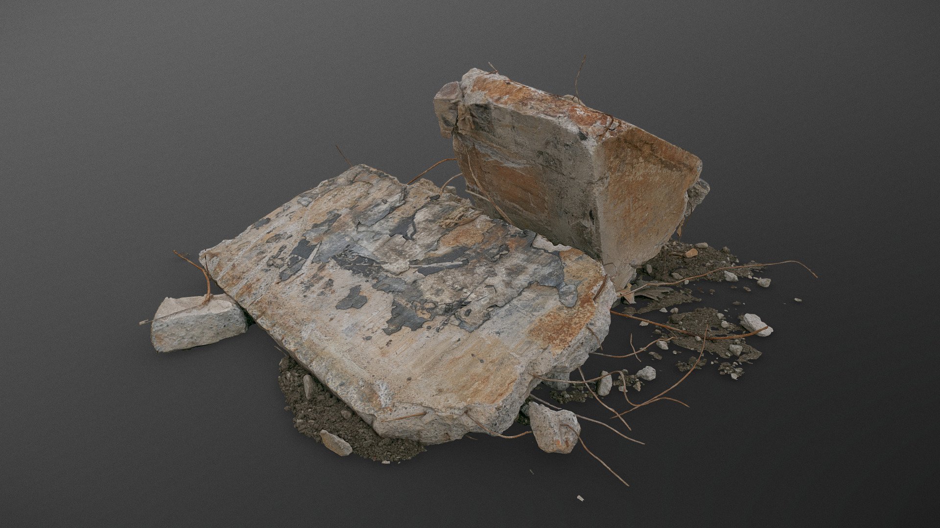 Pile of old ruined construction material building concrete debris blocks with rusty rusted steel scrap iron metal bars rods pile heap stack junk yard landfill

photogrammetry scan (120x36mp), 3x8k textures + HD Normals - Orange concrete rusted block - Buy Royalty Free 3D model by axonite 3d model