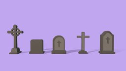 Low Poly Tombstones tombstone, cemetery, tombstones, lowpoly, stylized