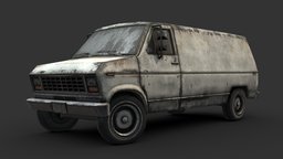 Gross Van abandoned, van, post-apocalyptic, rusty, grungy, old, utility, vehicle, pbr, lowpoly, gameasset, gameready, noai