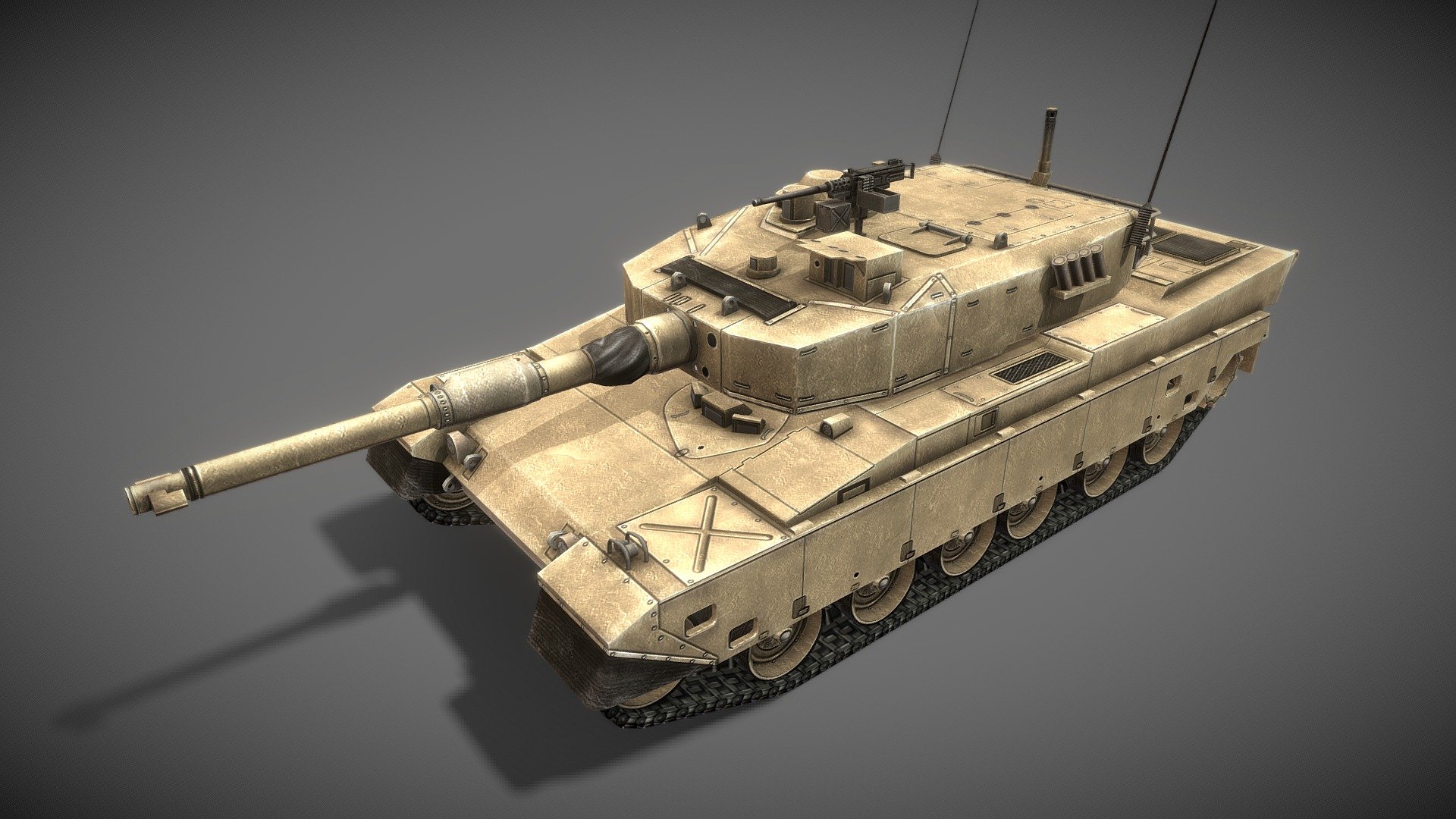 Type 90 Main Battle Tank low poly 3D model.

4799 polys
8495 tris
4885 verts

Textures:
Main texture: 2048x2048 diffuse, specular, normal bump.
Tracks: 256x256 diffuse, specular, normal bump 3d model