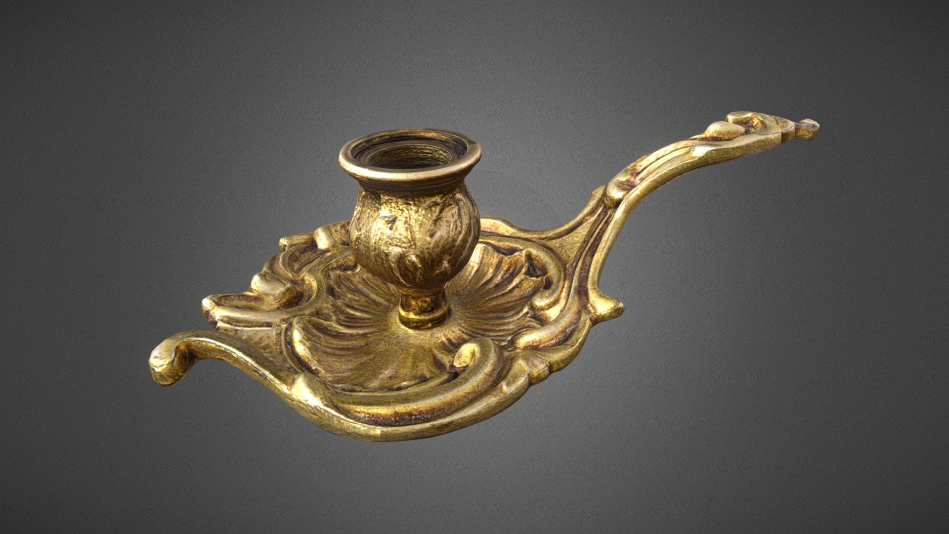 Rococo style bronze candlestick made in photogrammetry with Agisoft Metashape.
318 pictures have takes to made this object.
Small retopology on Zbrush and texturing with Substance Painter 3d model