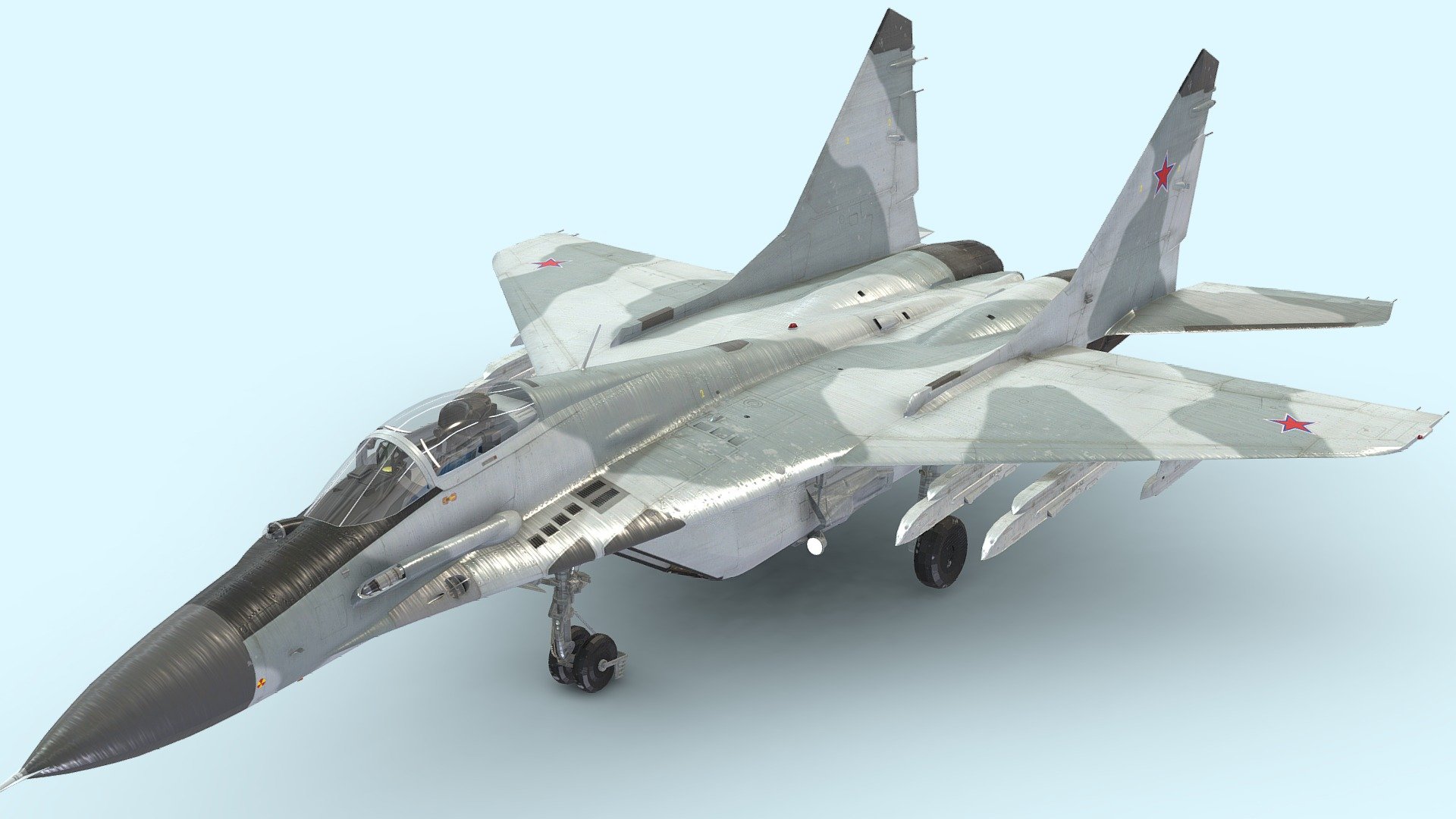 The Mikoyan MiG-29 (NATO reporting name: Fulcrum) is a twin-engine fighter aircraft designed in the Soviet Union. Developed by the Mikoyan design bureau as an air superiority fighter during the 1970s, the MiG-29, along with the larger Sukhoi Su-27, was developed to counter new U.S. fighters such as the McDonnell Douglas F-15 Eagle and the General Dynamics F-16 Fighting Falcon. The MiG-29 entered service with the Soviet Air Forces in 1983.

While originally oriented towards combat against any enemy aircraft, many MiG-29s have been furnished as multirole fighters capable of performing a number of different operations, and are commonly outfitted to use a range of air-to-surface armaments and precision munitions.

Following the dissolution of the Soviet Union, the militaries of multiple ex-Soviet republics have continued to operate the MiG-29.  The MiG-29 has also been a popular export aircraft; more than 30 nations either operate or have operated the aircraft to date 3d model