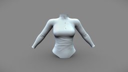 Female Long Sleeves High Neck Bodysuit Top body, in, turtle, neck, suit, white, shirt, high, , fashion, girls, top, long, clothes, real, sleeves, womens, wear, pbr, low, poly, female, tucked