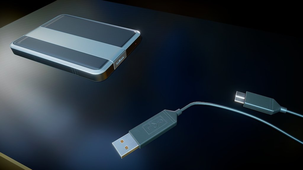 An external hard drive with USB 3.0 cable.

Low poly version.

High poly version.

Modelled, rigged and animated in Blender 3d model