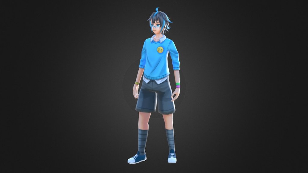 just simple low poly anime style character, made with Blender - Anime Blueboy - 3D model by axara 3d model