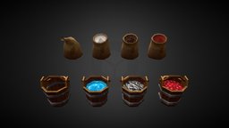 Sacks and Buckets gameassets, buckets, sacks, spices, blender, lowpoly, pirate