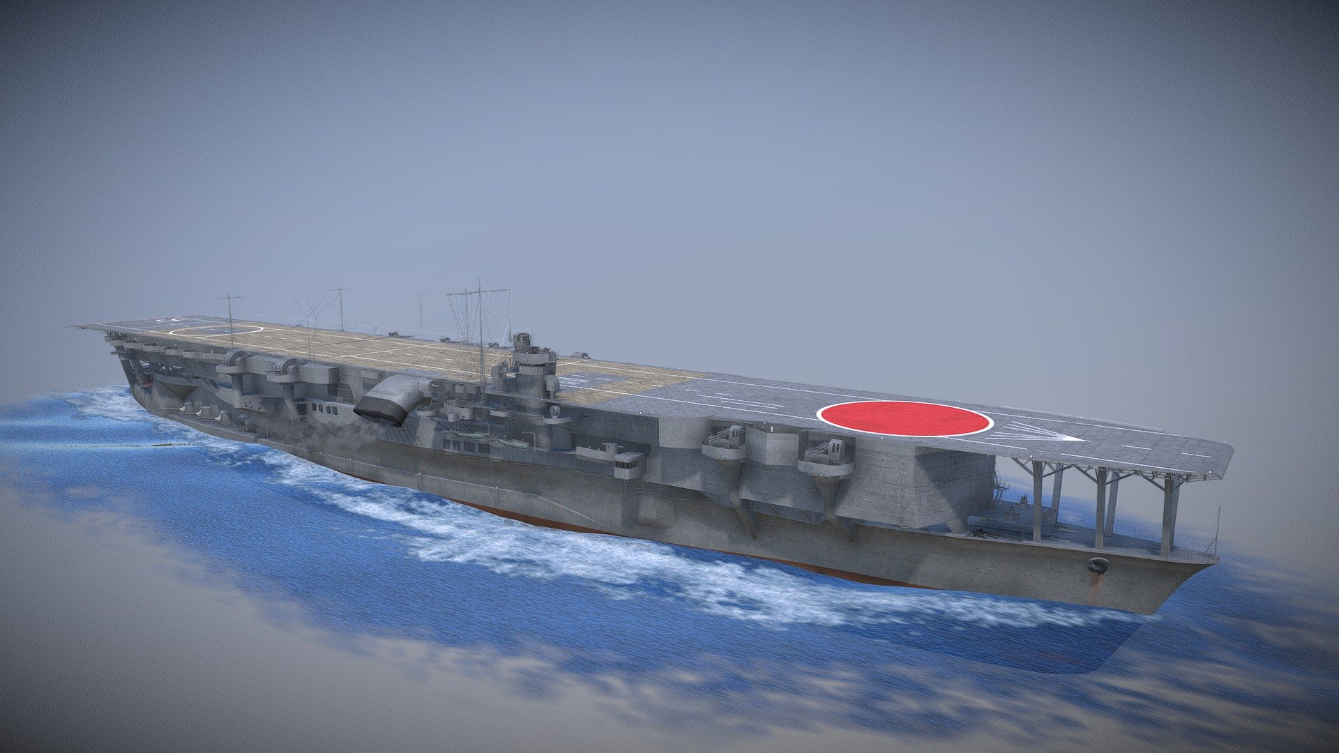 The IJN Kaga was an aircraft carrier of the Imperial Japanese Navy during World War 2, Originally intended to be one of two Tosa-class battleships, she was converted under the terms of the Washington Naval Treaty to an aircraft carrier. She sank during the Battle of Midway.
Kaga was modernized in 1933–1935, increasing her top speed, improving her exhaust systems, and adapting her flight decks to more modern, heavier aircraft.

Additional renders can be viewed here: www.artstation.com/artwork/Xnvqd3 - Kaga - Buy Royalty Free 3D model by ThomasBeerens 3d model