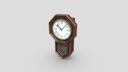 Stylized Low Poly Pendulum Clock library, vintage, antique, furniture, stylised, props, game-ready, wall-clock, animal-crossing, cartoon, lowpoly, home, wood, decoration