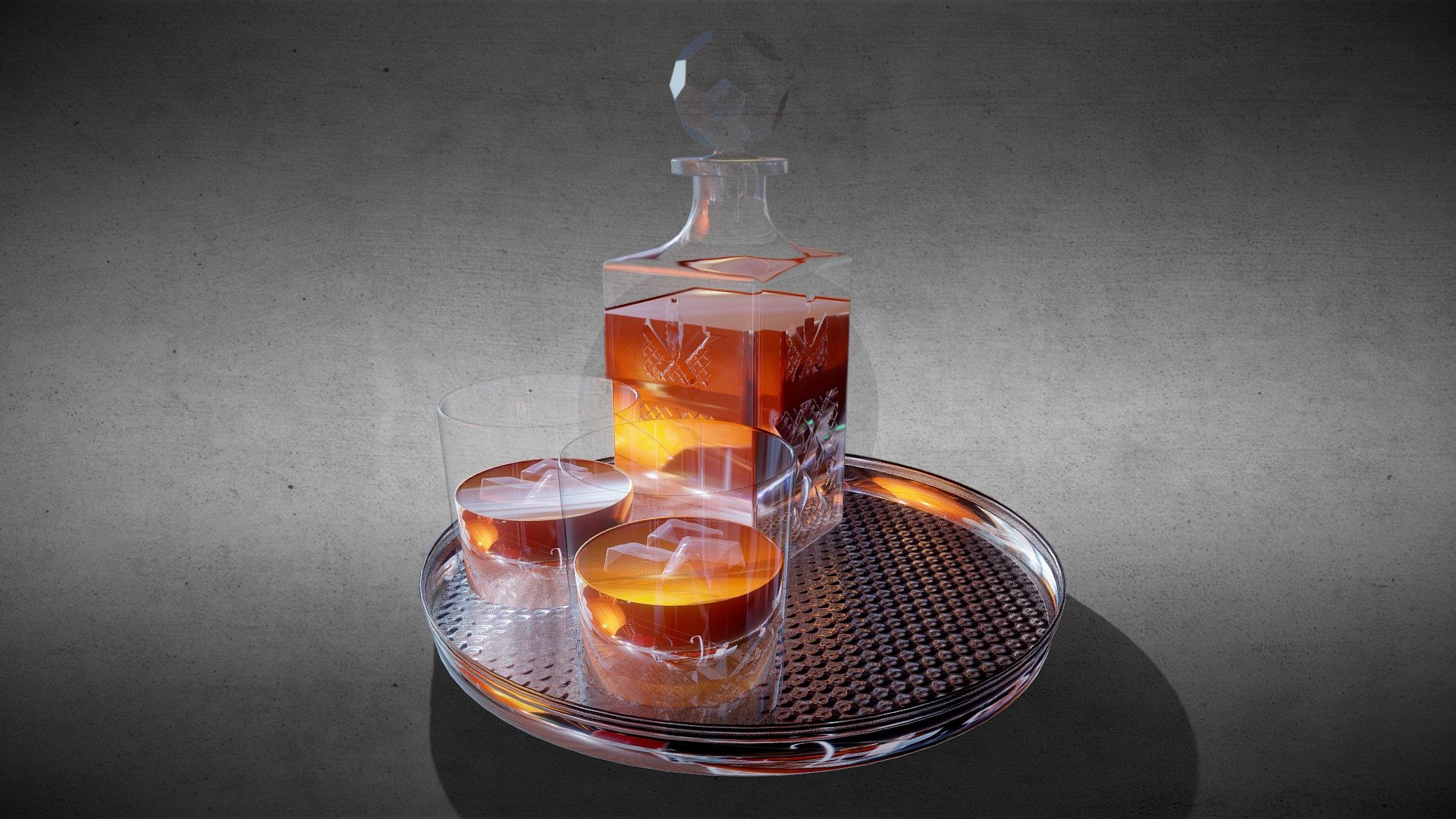 Whisky cut glasses, decanter and tray 3d model