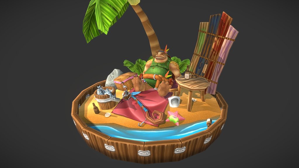 Re-modeling, texturing and rig my old character model. And also I made small beach scene for him.

You can see my old version of this on my Artstation post. 

My Artstation Link: https://www.artstation.com/artwork/zkgv6 - Triton - 3D model by Jaewoo (@siejang85) 3d model
